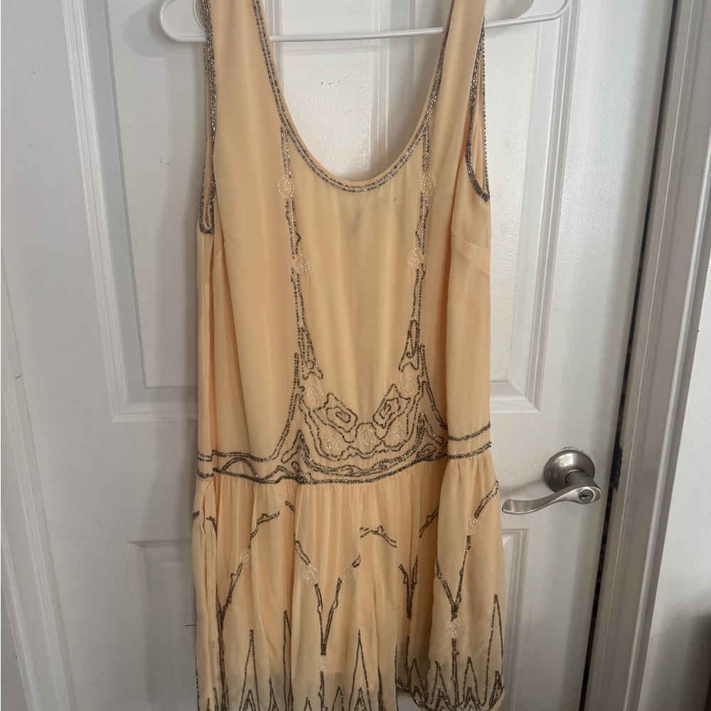NWT Anthropology beaded Peach Sleeveless Drop-Waist romper